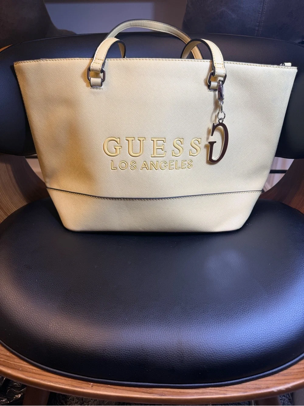 GUESS Los Angeles Yellow Tote with Gold Accent Charm